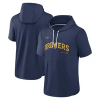 Chandail à capuchon enfiler manches courtes Nike Milwaukee Brewers Springer pour homme, bleu marine