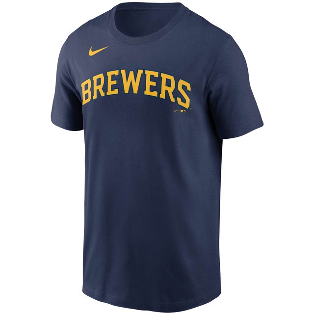 T-shirt Nike bleu marine avec le mot-symbole de l'équipe des Milwaukee Brewers pour hommes