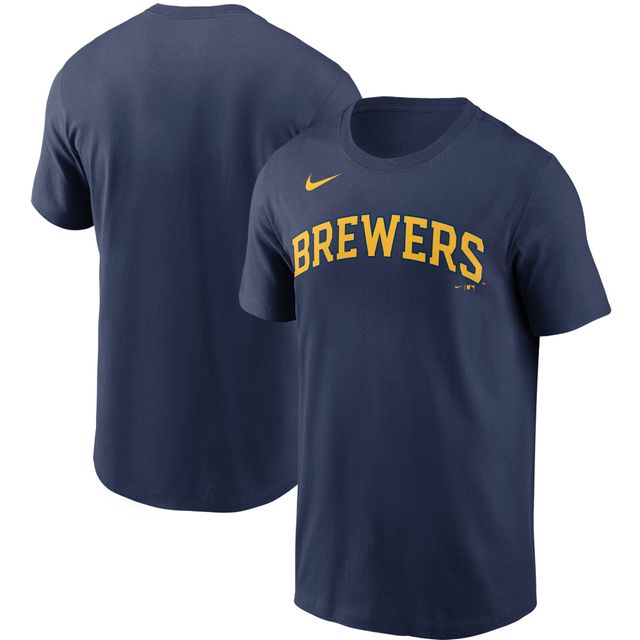 T-shirt Nike bleu marine avec le mot-symbole de l'équipe des Milwaukee Brewers pour hommes