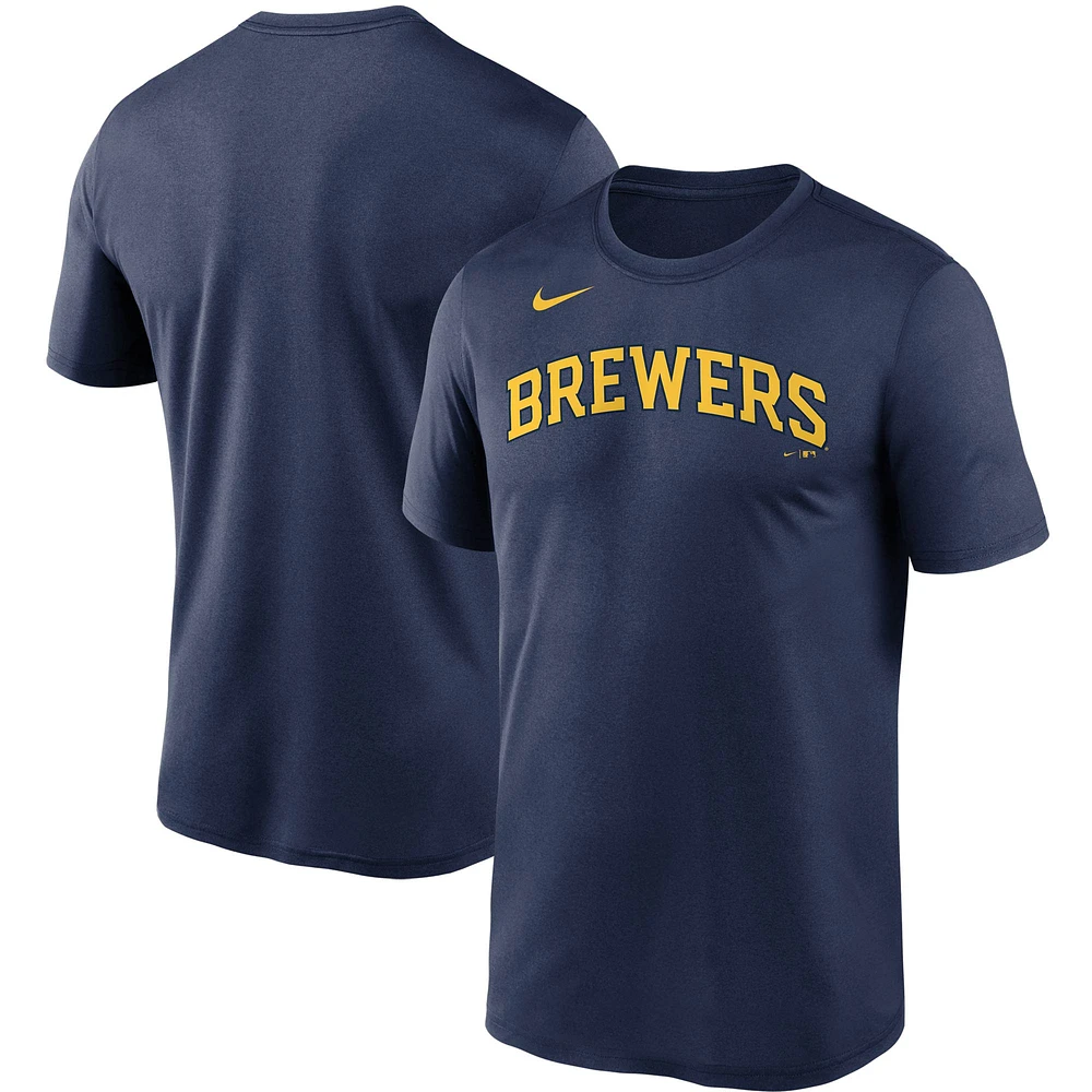 T-shirt Nike bleu marine Milwaukee Brewers Wordmark Legend Performance pour homme