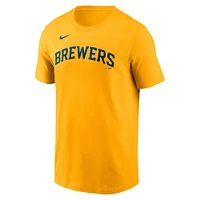 Men's Nike Nestor Cortes Gold Milwaukee Brewers Fuse Name & Number T-Shirt