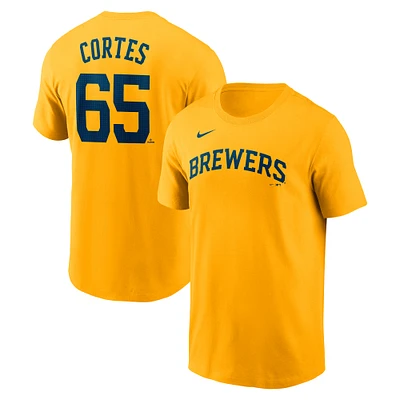 Men's Nike Nestor Cortes Gold Milwaukee Brewers Fuse Name & Number T-Shirt