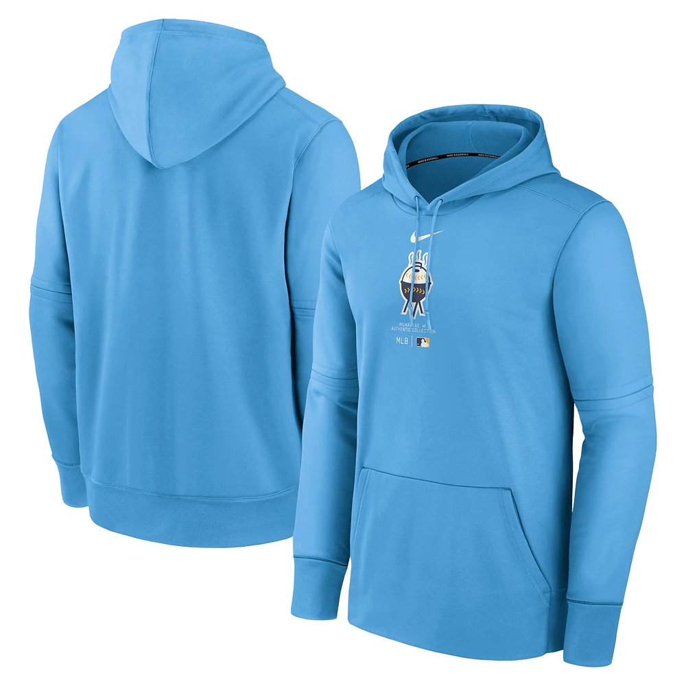 Men's Nike Powder Blue Milwaukee Brewers Authentic Collection City Connect Performance Pullover Hoodie