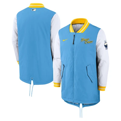 Veste Nike bleu poudre City Connect entièrement zippée pour homme des Milwaukee Brewers