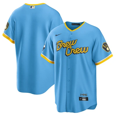 Maillot de l'équipe réplique Nike Milwaukee Brewers City Connect Replica pour homme, bleu poudre