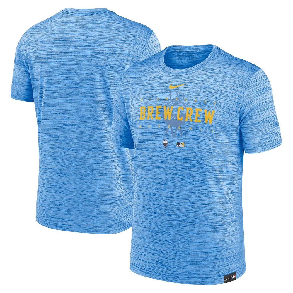 T-shirt d'entraînement City Connect Velocity des Brewers de Milwaukee bleu poudré Nike pour homme