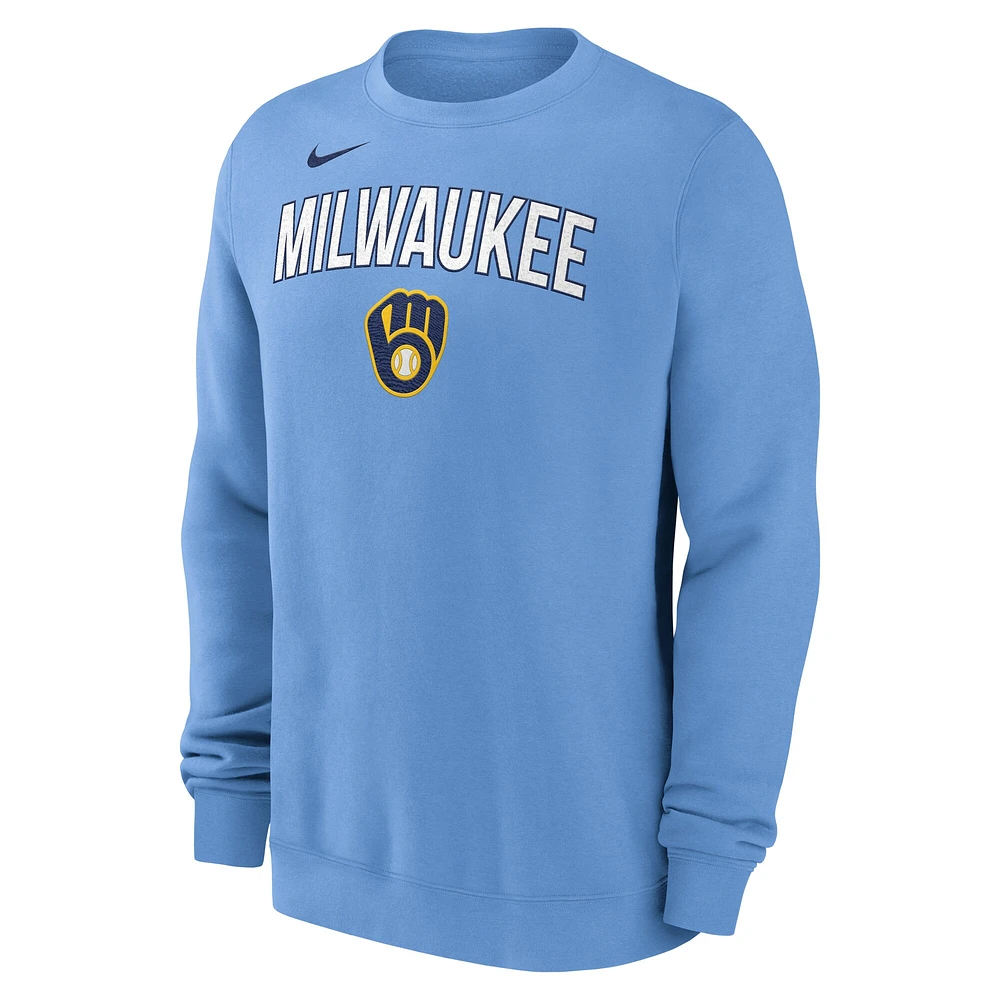 Sweat-shirt Nike bleu poudre pour homme des Milwaukee Brewers