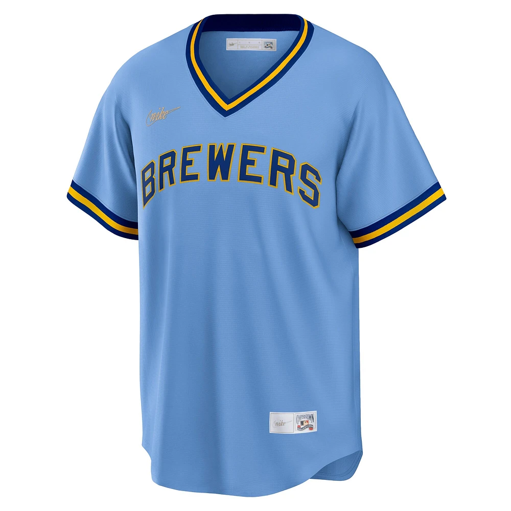 Men's Nike Powder Blue Milwaukee Brewers Road Cooperstown Collection Team Jersey