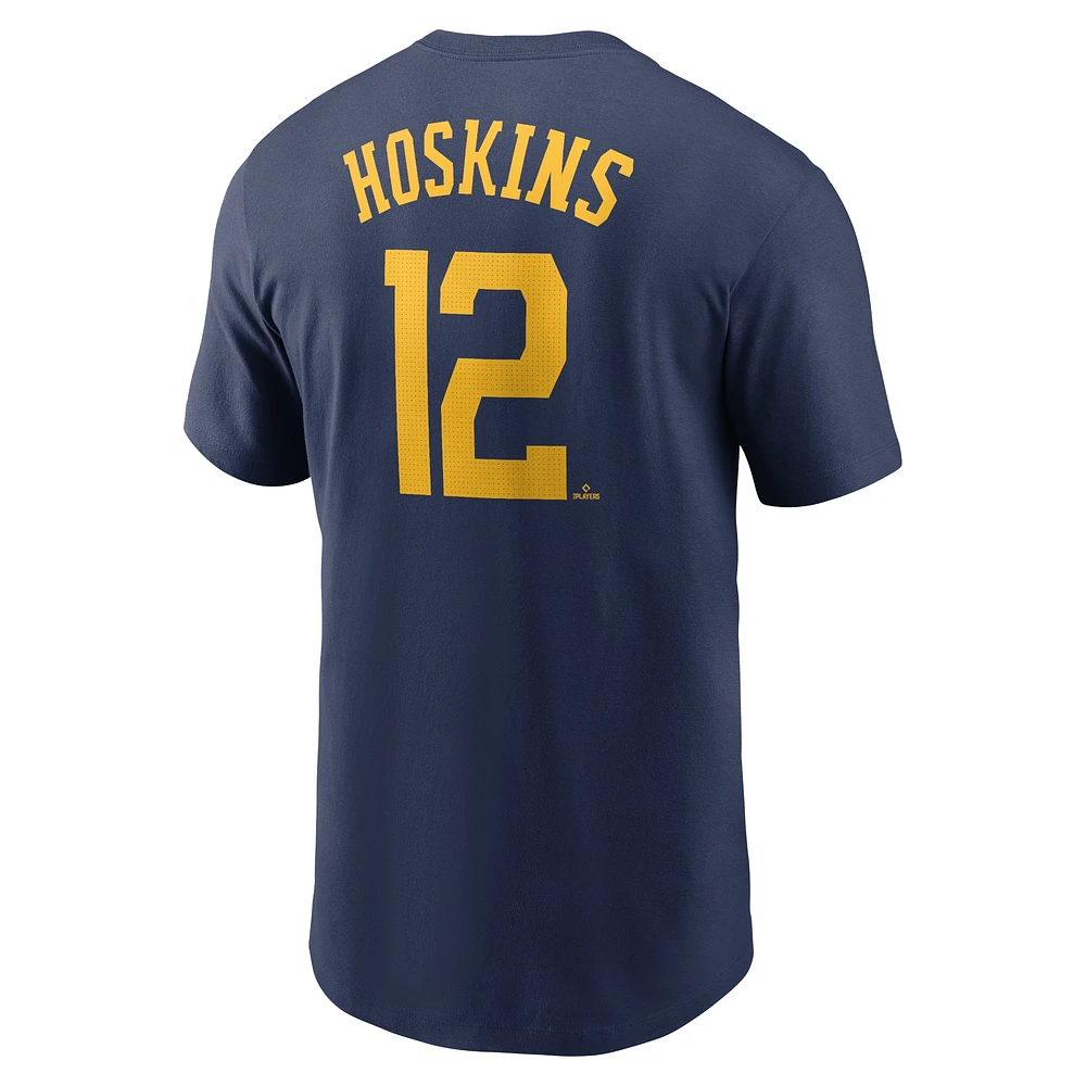 Men's Nike Rhys Hoskins Navy Milwaukee Brewers Fuse Name & Number T-Shirt