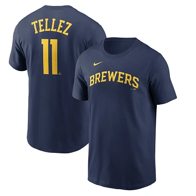 T-shirt Nike Rowdy Tellez pour homme, bleu marine, nom et numéro du joueur des Milwaukee Brewers