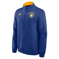 Pull en molleton demi-zippé Nike Royal Milwaukee Brewers Cooperstown Collection pour homme