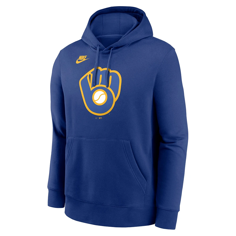 Men's Nike Royal Milwaukee Brewers Cooperstown Collection Logo Club Pullover Hoodie