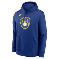 Men's Nike Royal Milwaukee Brewers Cooperstown Collection Logo Club Pullover Hoodie