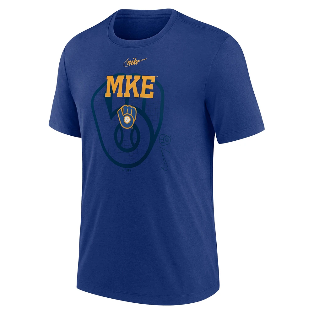 T-shirt Nike Royal Milwaukee Brewers Rewind Retro pour Homme