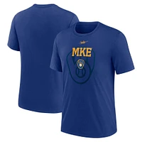 Men's Nike  Royal Milwaukee Brewers Rewind Retro Tri-Blend T-Shirt