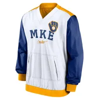 Veste à col en V Nike Milwaukee Brewers Rewind Warmup pour Homme - Blanc/Or