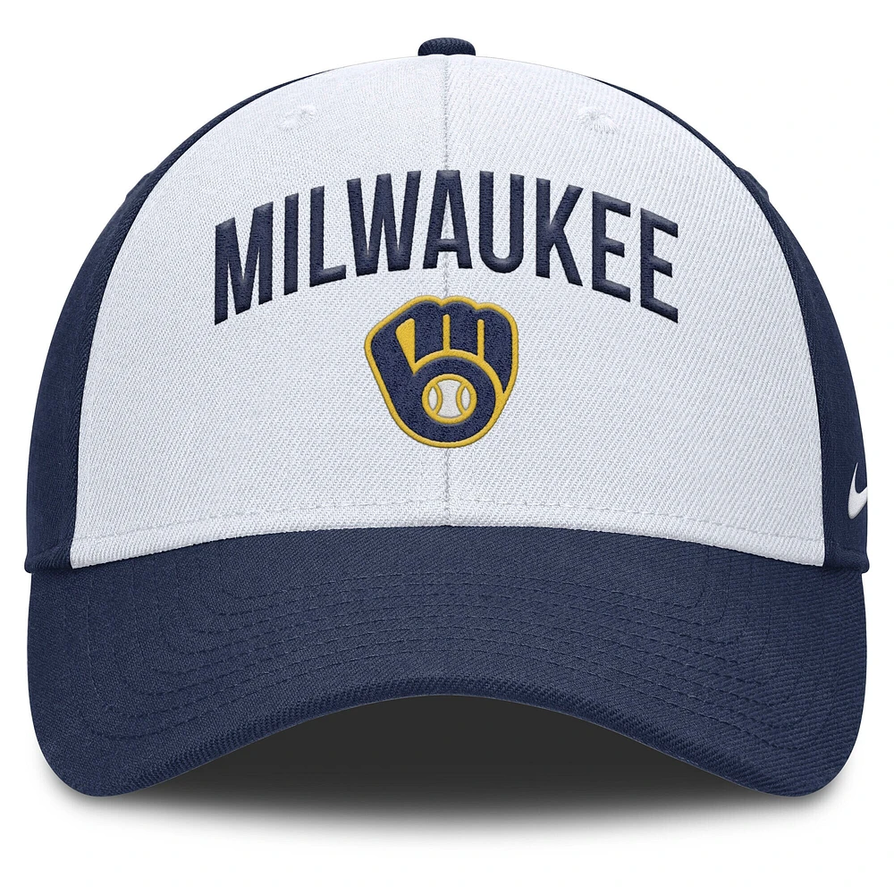 Casquette ajustable Nike Club Performance pour homme, blanc/bleu marine, Milwaukee Brewers