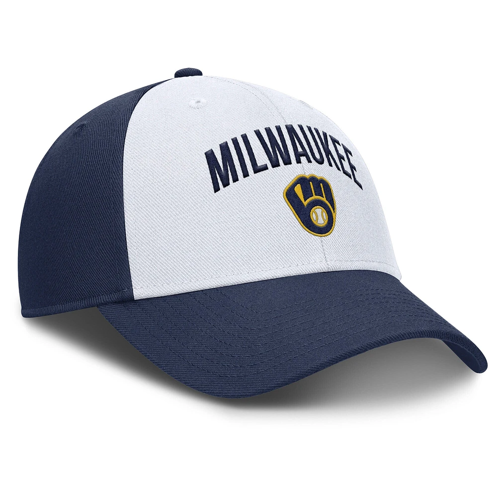 Casquette ajustable Nike Club Performance pour homme, blanc/bleu marine, Milwaukee Brewers
