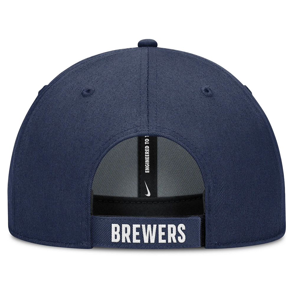 Casquette ajustable Nike Club Performance pour homme, blanc/bleu marine, Milwaukee Brewers