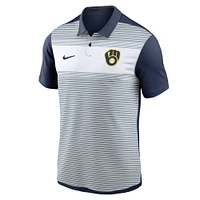 Men's Nike White/Navy Milwaukee Brewers Vapor Striped Performance Polo