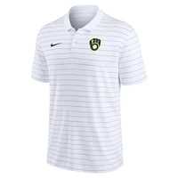 Polo Performance à rayures Victory pour homme de la collection Authentic des Milwaukee Brewers Nike, blanc