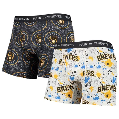 Milwaukee Brewers Pair of Thieves Super Fit 2-Pack Boxer Briefs Set - White/Navy