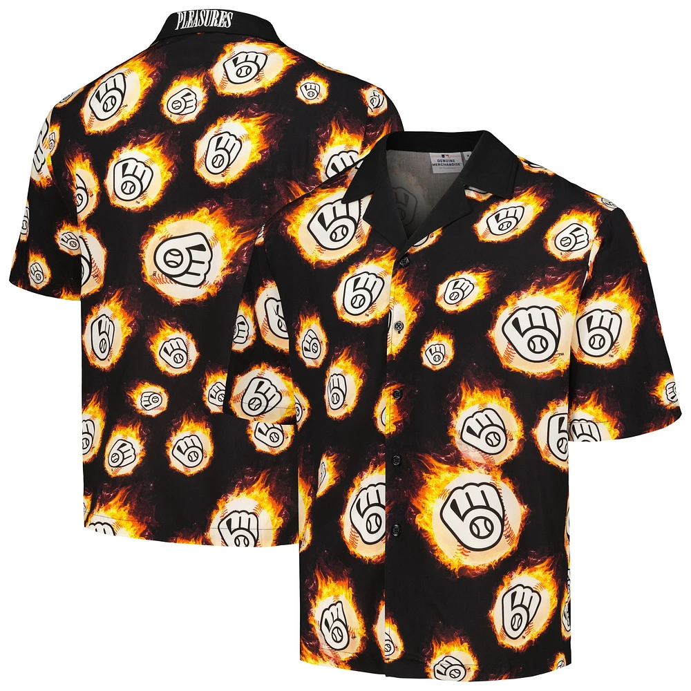 Chemise boutonnée noire pour homme Milwaukee Brewers Flame Fireball