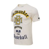 Men's Pro Standard Cream Milwaukee Brewers Cooperstown Collection Old English T-Shirt