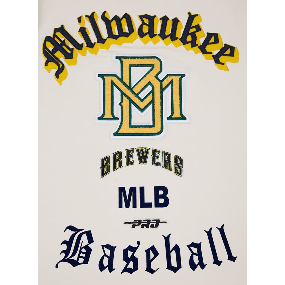 Men's Pro Standard Cream Milwaukee Brewers Cooperstown Collection Old English T-Shirt