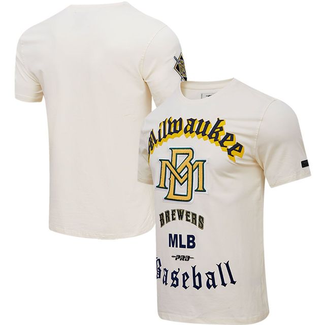 T-shirt pour homme Pro Standard Cream Milwaukee Brewers Cooperstown Collection Old English