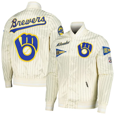 Veste Pro Standard crème pour hommes Milwaukee Brewers Cooperstown Collection Pinstripe Retro Classic Satin Full-Snap Jacket