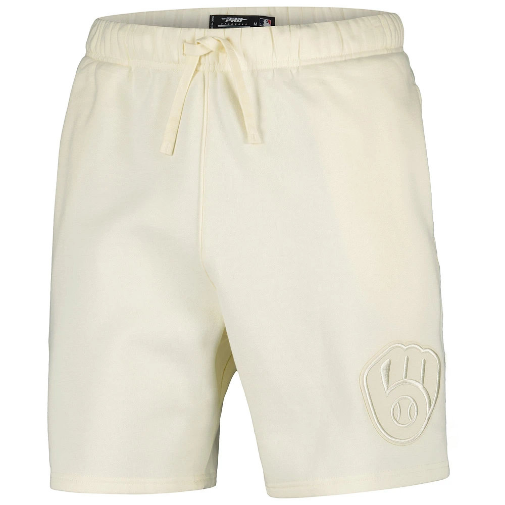 Men's Pro Standard Cream Milwaukee Brewers Neutral Fleece Shorts