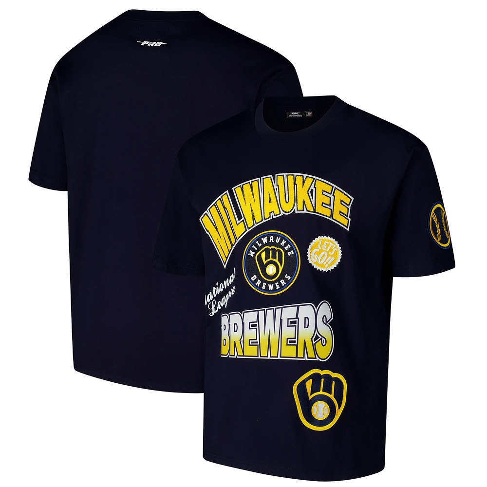 T-shirt à épaules tombantes Turn It Up Pro Standard bleu marine pour homme des Milwaukee Brewers