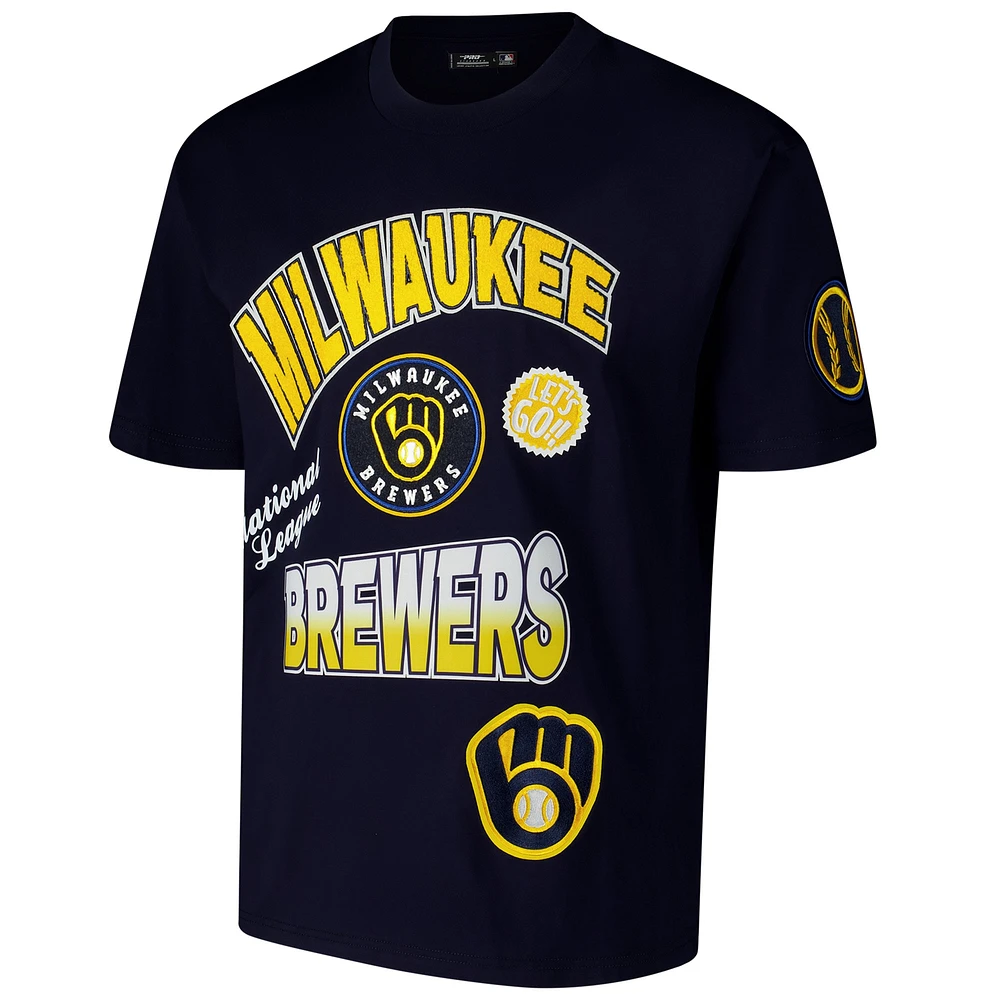 Men's Pro Standard Navy Milwaukee Brewers Turn It Up Dropped Shoulder T-Shirt