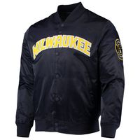 Men's Pro Standard Navy Milwaukee Brewers Wordmark Satin Full-Snap Jacket