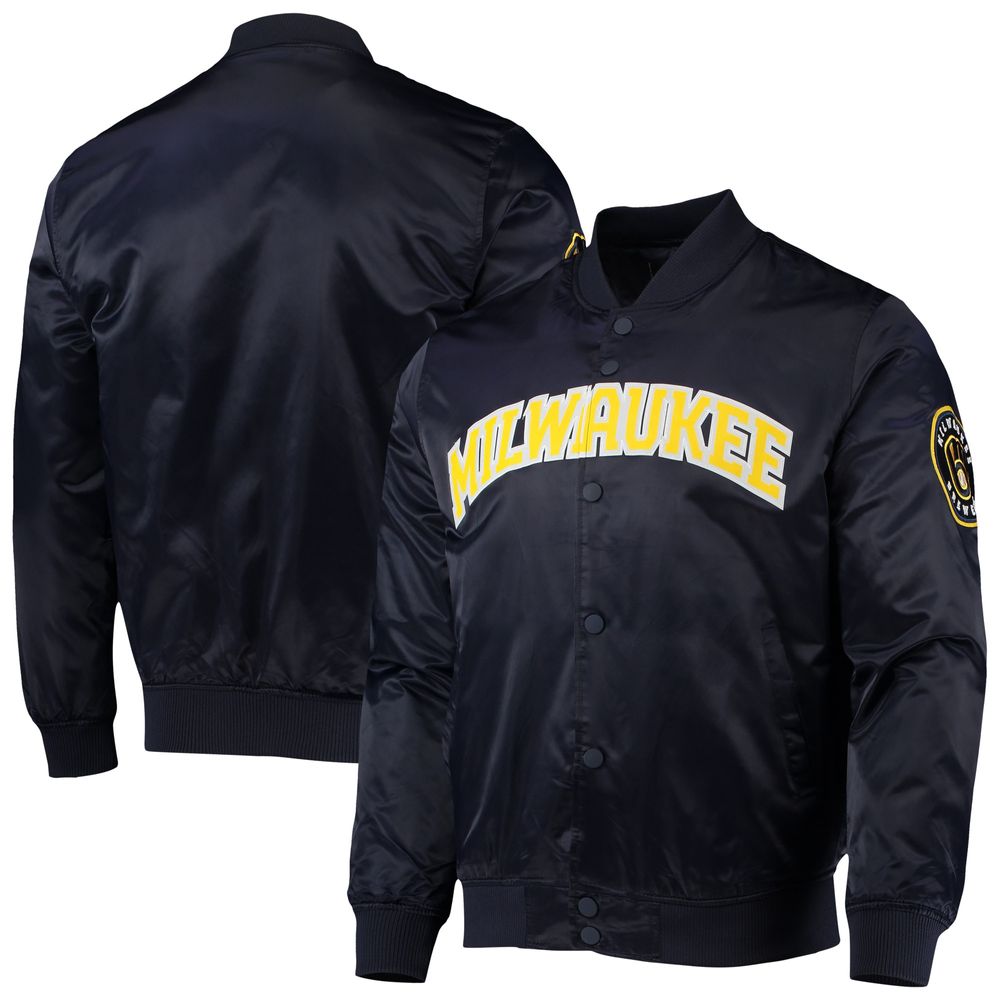 Men's Pro Standard Navy Milwaukee Brewers Wordmark Satin Full-Snap Jacket