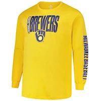 T-shirt à manches longues deux coups pour hommes Profile Gold Milwaukee Brewers Big & Tall