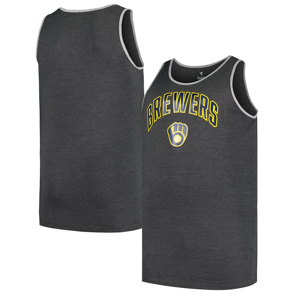 Men's Profile Heather Charcoal Milwaukee Brewers Big & Tall Arch Over Logo Tank Top