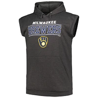 Men's Profile Heather Charcoal Milwaukee Brewers Big & Tall Muscle Sleeveless Pullover Hoodie