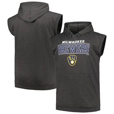 Sweat à capuche sans manches pour hommes Profile Heather Charcoal Milwaukee Brewers Big & Tall Muscle