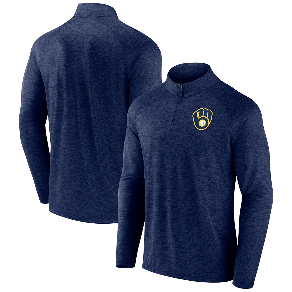 Haut à quart de zip raglan pour hommes Profile Heather Navy Milwaukee Brewers Big & Tall