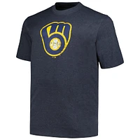 Profil pour hommes Heather Navy Milwaukee Brewers Big & Tall T-shirt avec logo vieilli