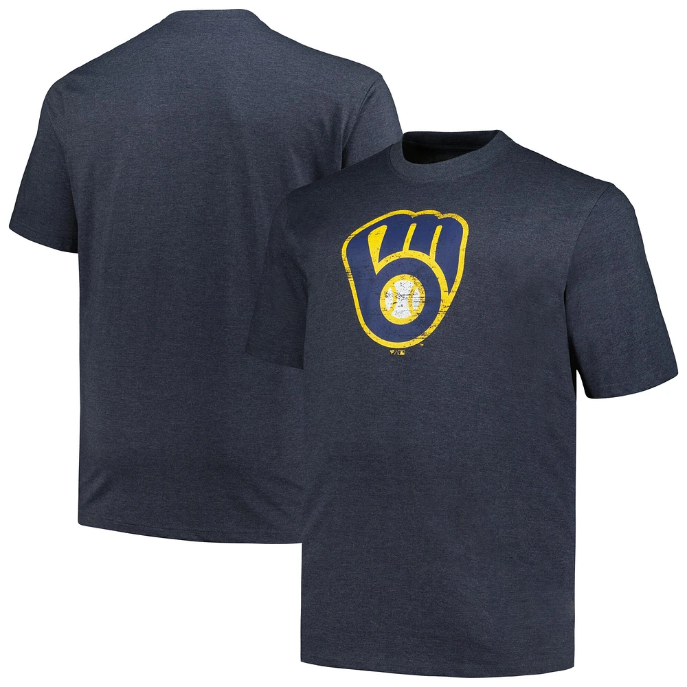 Profil pour hommes Heather Navy Milwaukee Brewers Big & Tall T-shirt avec logo vieilli