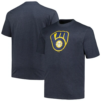 Profil pour hommes Heather Navy Milwaukee Brewers Big & Tall T-shirt avec logo vieilli