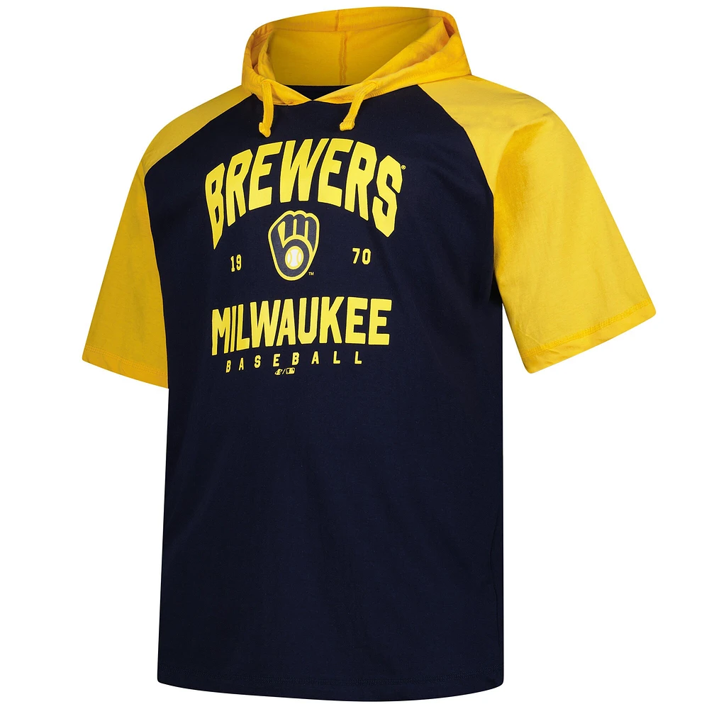 Sweat à capuche manches courtes pour homme, bleu marine, grand format, Milwaukee Brewers