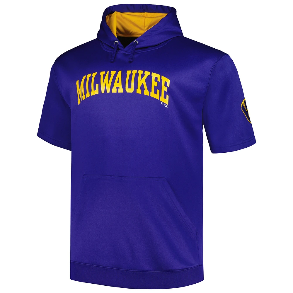 Sweat à capuche manches courtes contrastées Profile Royal Milwaukee Brewers pour homme