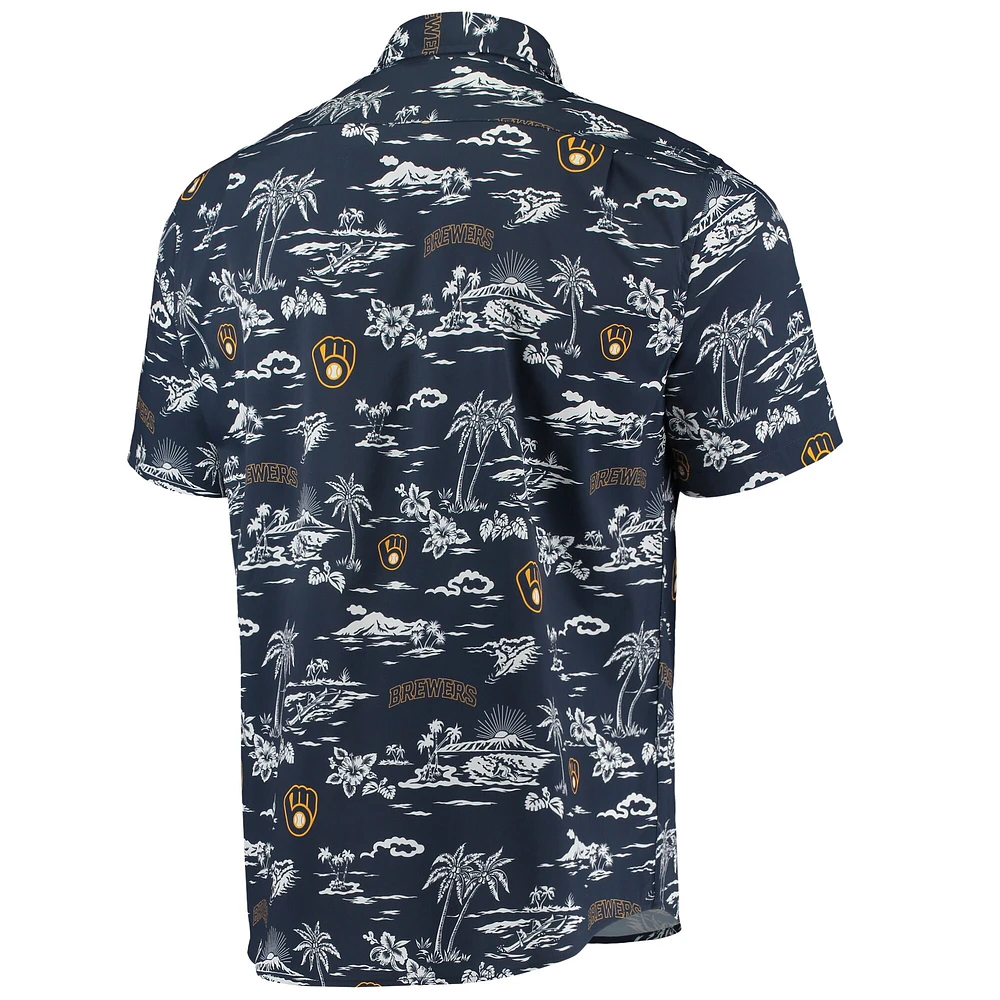 Chemise boutonnée Kekai Performance pour homme, bleu marine, Reyn Spooner, Milwaukee Brewers