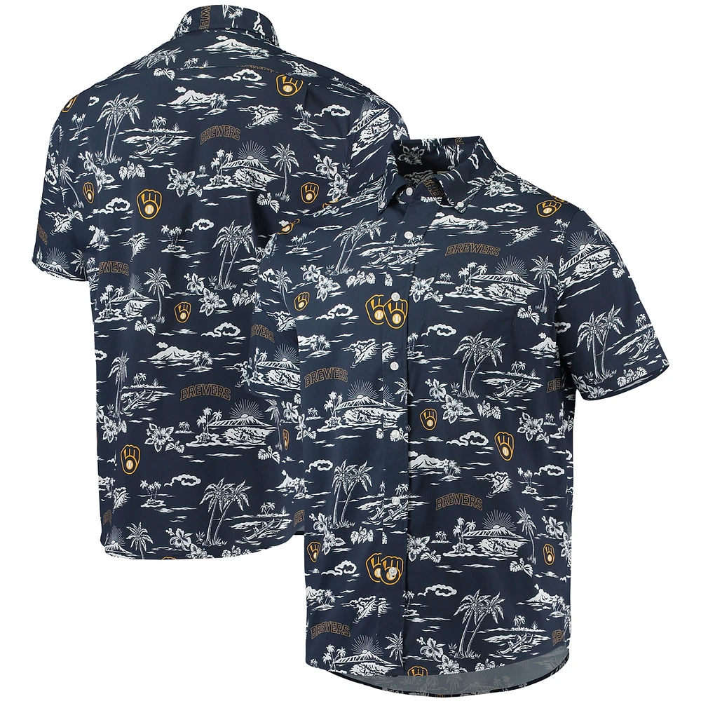 Chemise boutonnée Kekai Performance pour homme, bleu marine, Reyn Spooner, Milwaukee Brewers