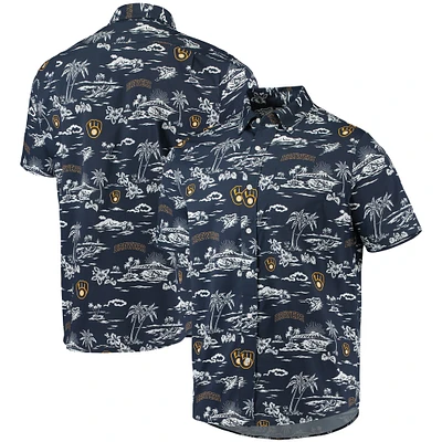 Chemise boutonnée Kekai Performance pour homme, bleu marine, Reyn Spooner, Milwaukee Brewers