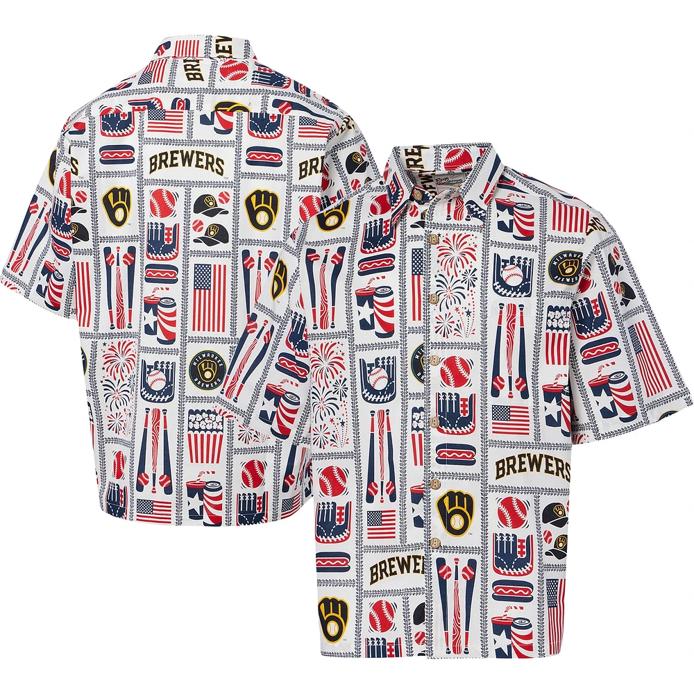 Men's Reyn Spooner White Milwaukee Brewers Americana Button-Up Shirt